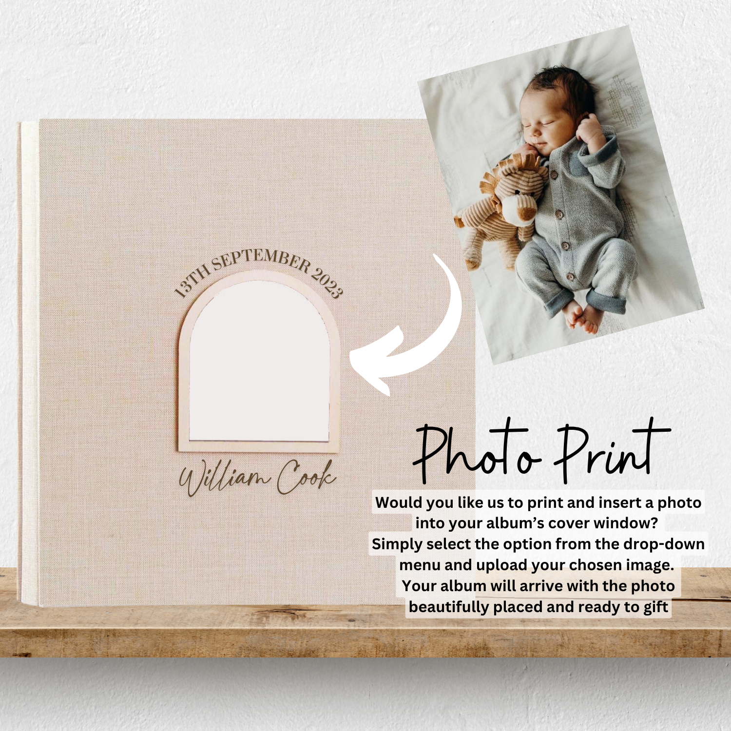 Personalised Baby Gift Photo Album - Arch Window Design 1