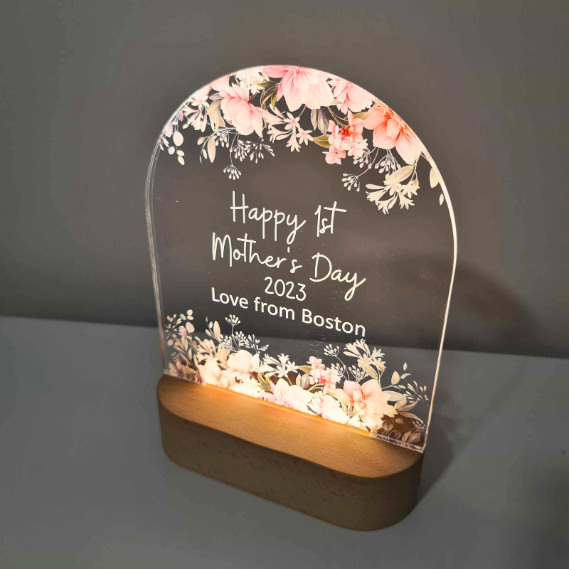 Personalised Handcrafted Floral LED Lamp for Mother's Day - Happy First Mother's Day