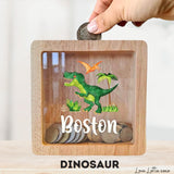 Personalised Money Box Gift - Printed Design with Custom Name - Custom Baby Gift - Dinosaur