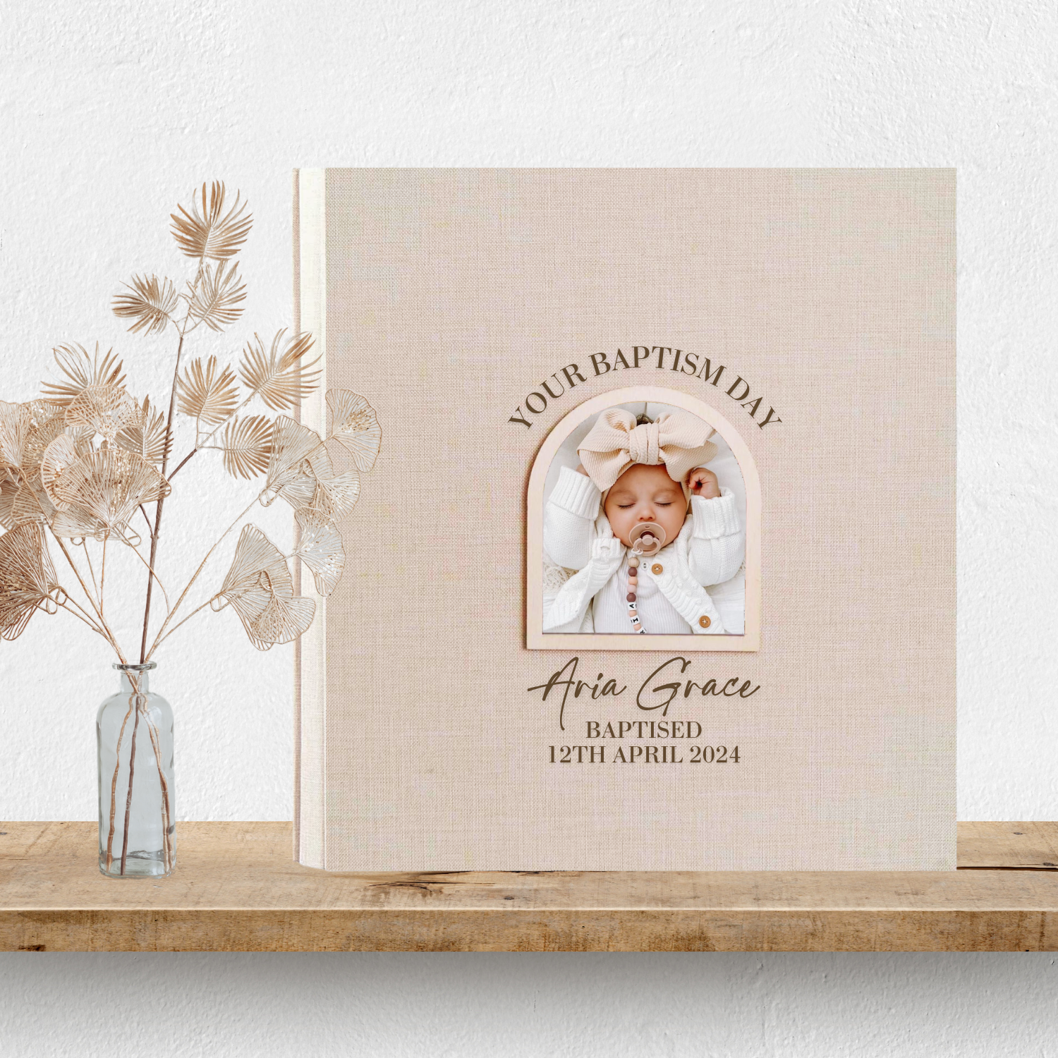 Personalised Christening Baptism Photo Album - Arch Window Design 2