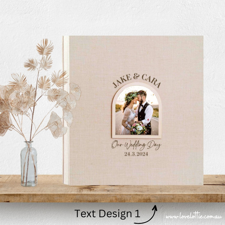 Personalised Linen Wedding Photo Album - Wedding Anniversary Gift - Couple Engagement Names and Date - Photo Frame Cover