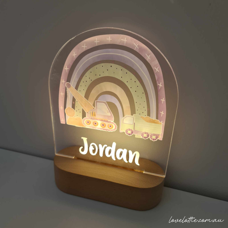 Personalised Baby Gifts Night Light for Kids - Printed Digger Rainbow