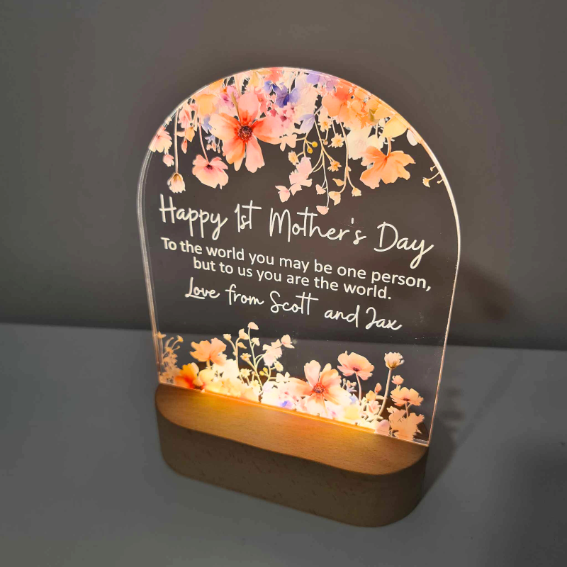 Personalised Handcrafted Floral LED Lamp for Mother's Day - 1st Mother's Day World