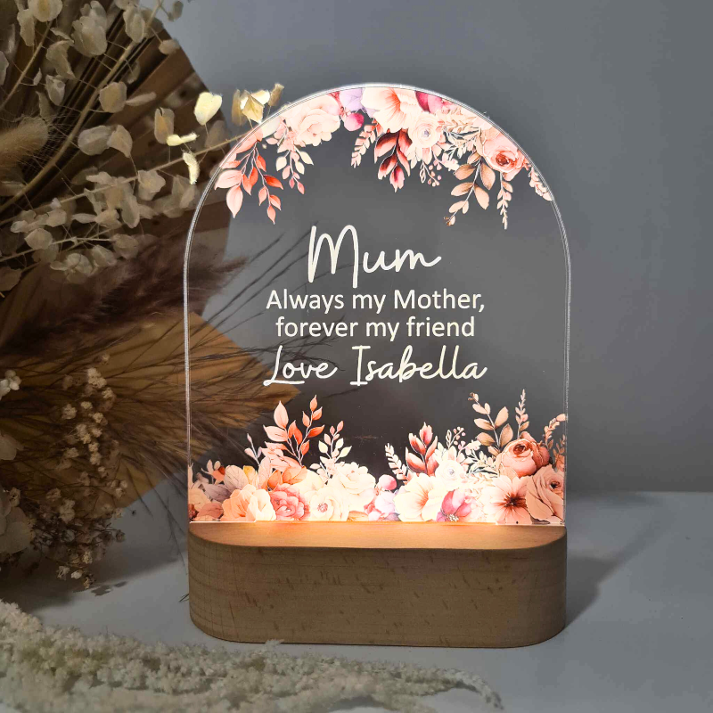 Personalised Handcrafted Floral LED Lamp for Mother's Day - Mum Forever My Friend