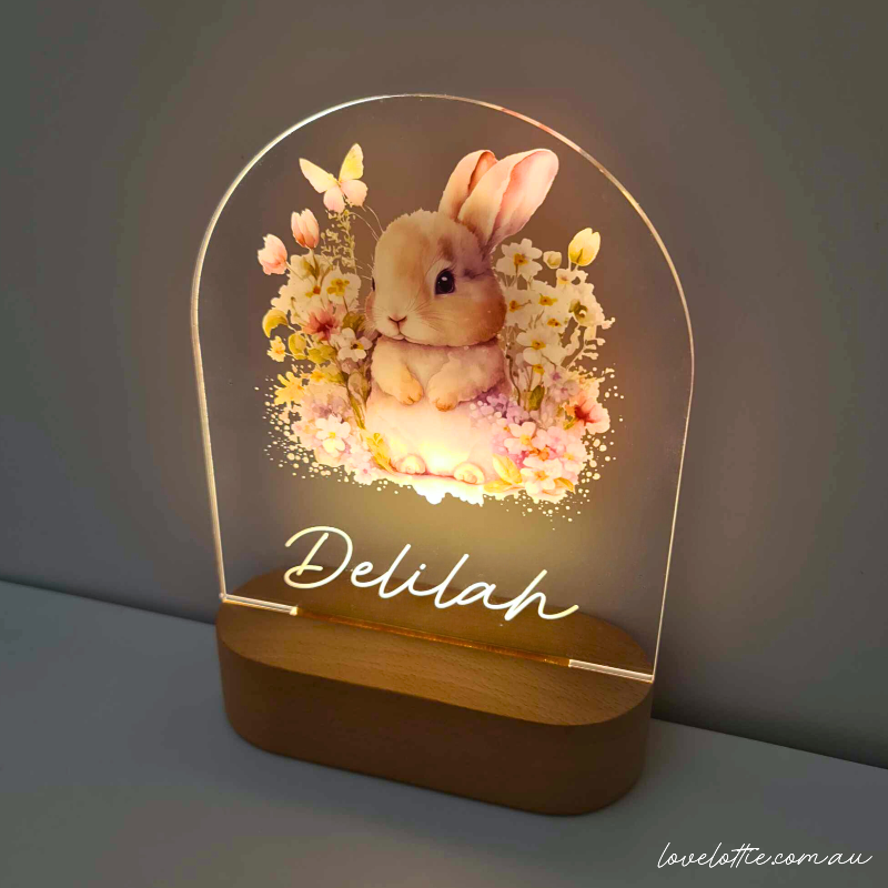 Personalised Baby Gifts Night Light for Kids - Printed Bunny Flowers