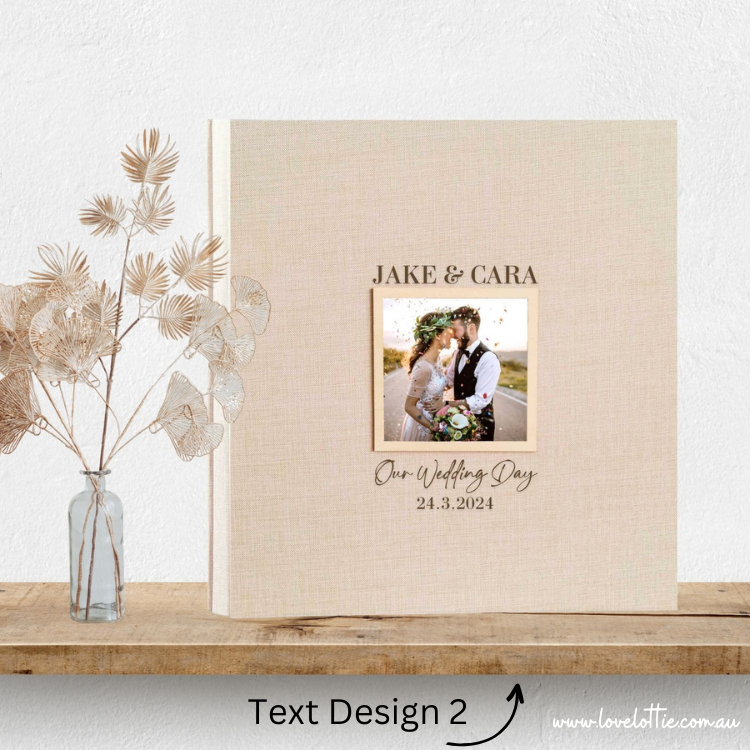 Personalised Linen Wedding Photo Album - Wedding Anniversary Gift - Couple Engagement Names and Date - Photo Frame Cover