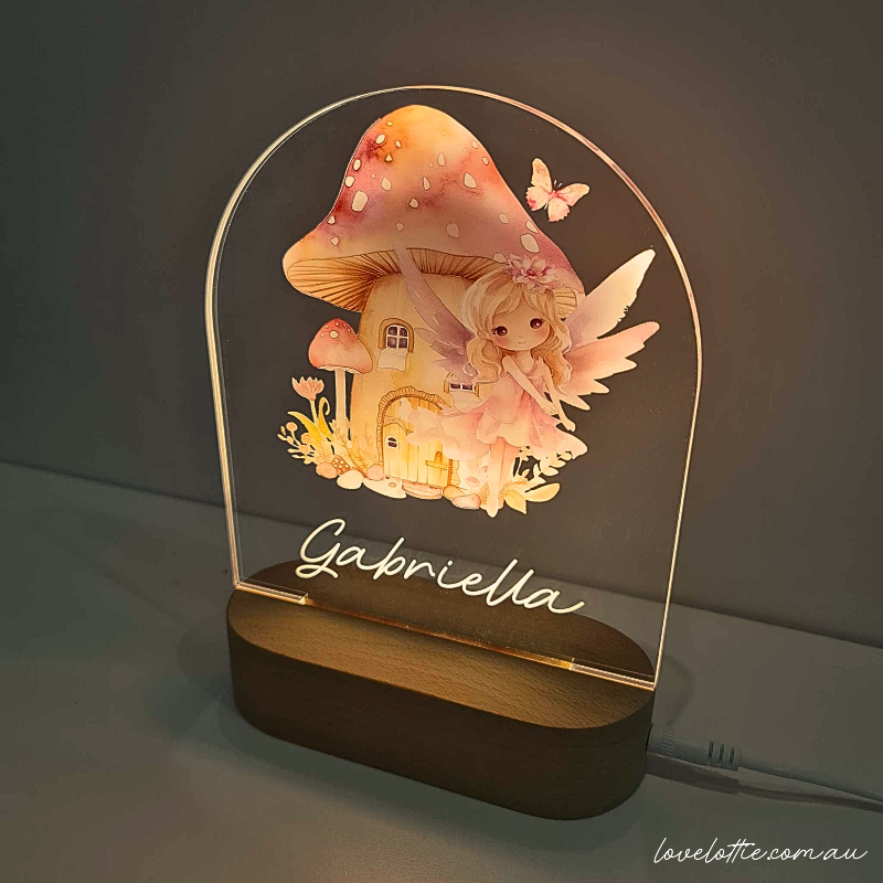 Personalised Baby Gifts Night Light for Kids - Printed Fairy Mushroom