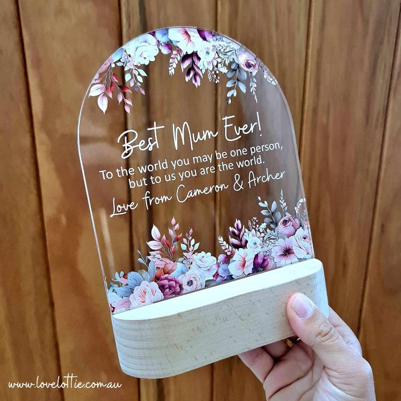 Personalised Handcrafted Floral LED Lamp for Mother's Day - You Are The World