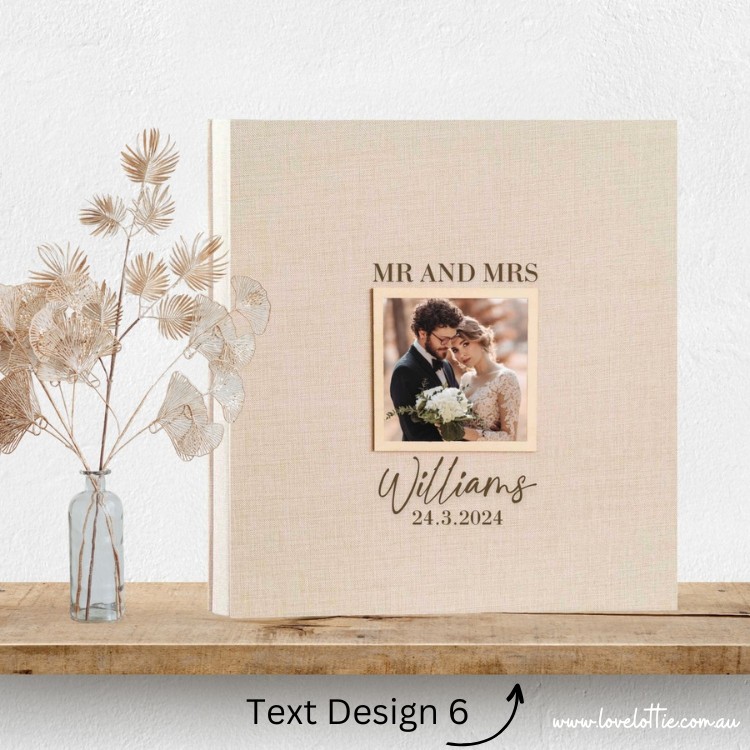 Personalised Linen Wedding Photo Album - Wedding Anniversary Gift - Couple Engagement Names and Date - Photo Frame Cover
