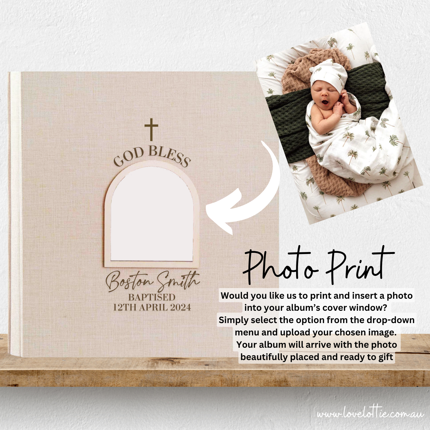 Personalised Christening Baptism Photo Album - Arch Window Design 2