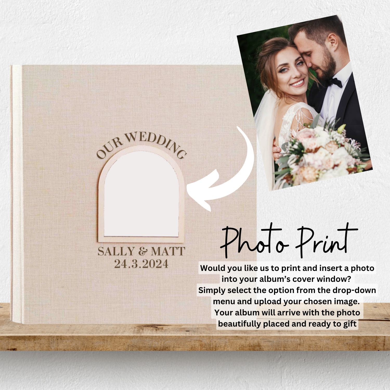 Personalised Wedding Photo Album - Arch Window Design 1