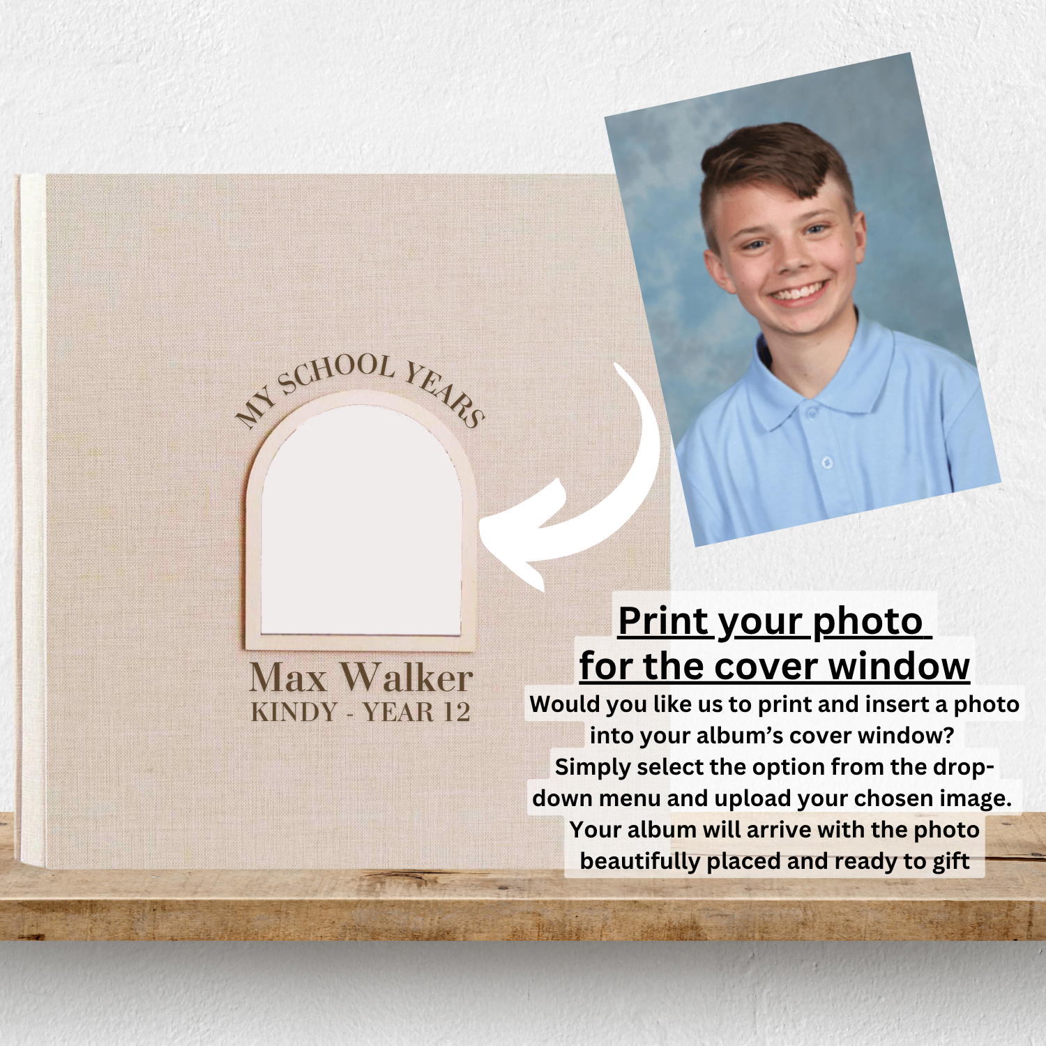 Personalised School Photo Album - Arch Window Design 1