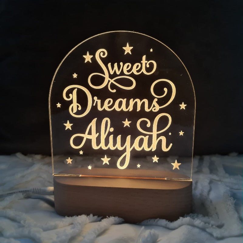 Nursery Decor Night Light Custom Name Sweet Dreams