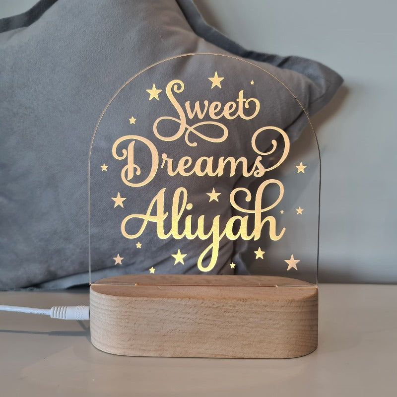 Nursery Decor Night Light Custom Name Sweet Dreams