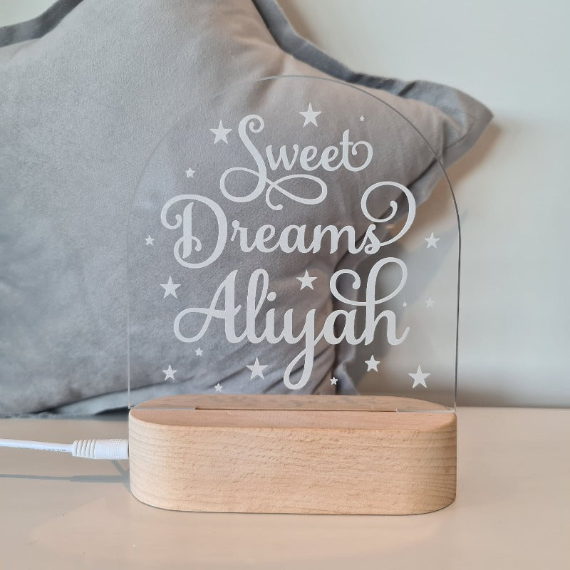 Nursery Decor Night Light Custom Name Sweet Dreams