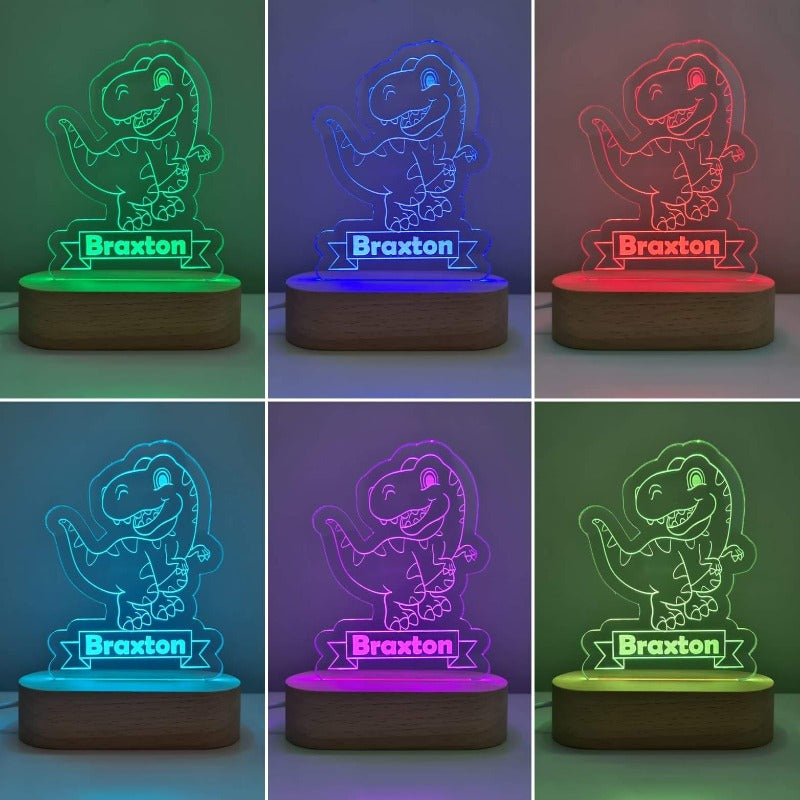 Nursery Decor Night Light Custom Name Dinosaur