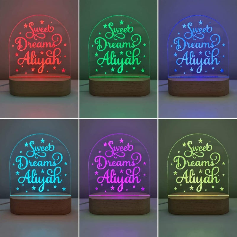 Nursery Decor Night Light Custom Name Sweet Dreams