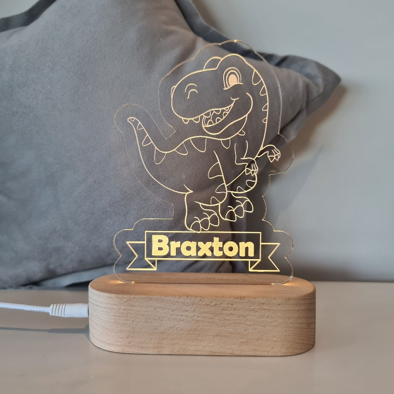 Nursery Decor Night Light Custom Name Dinosaur