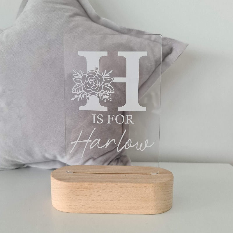 Baby Night Light with Custom Flower Letter