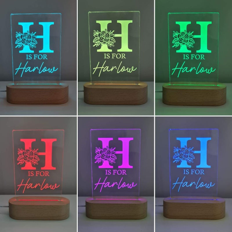 Baby Night Light with Custom Flower Letter