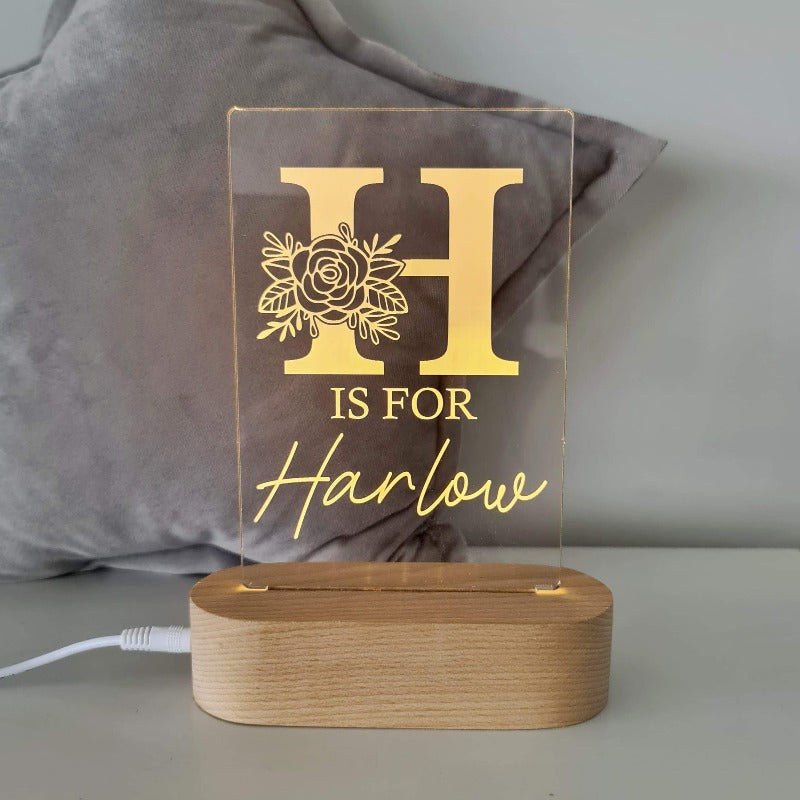 Baby Night Light with Custom Flower Letter