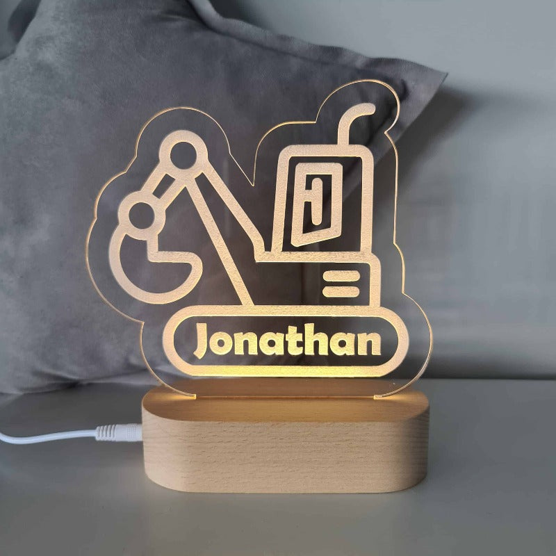 Personalised Baby Night Light - Digger