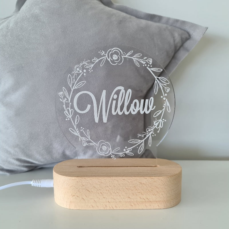 Nursery Decor Night Light Custom Name Flower