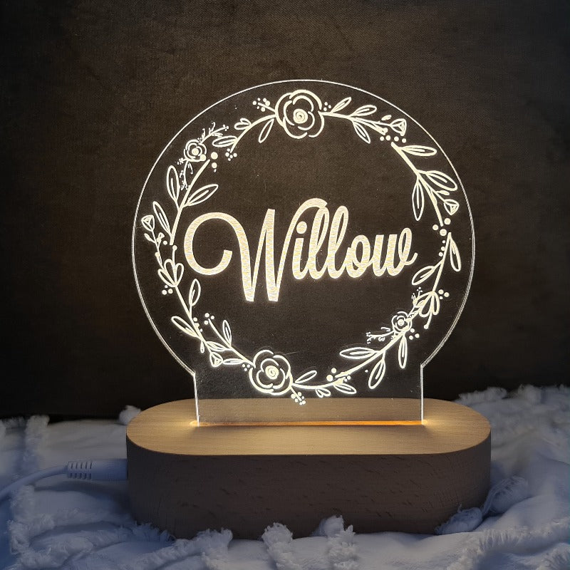 Nursery Decor Night Light Custom Name Flower