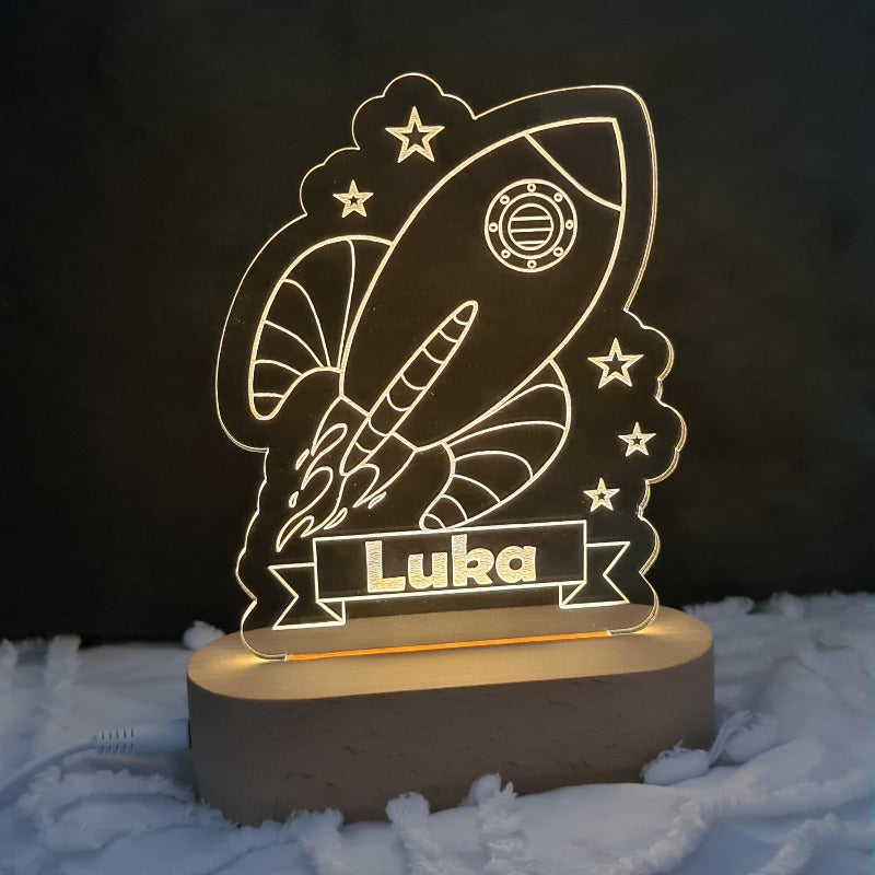Nursery Decor Night Light Custom Name Rocket