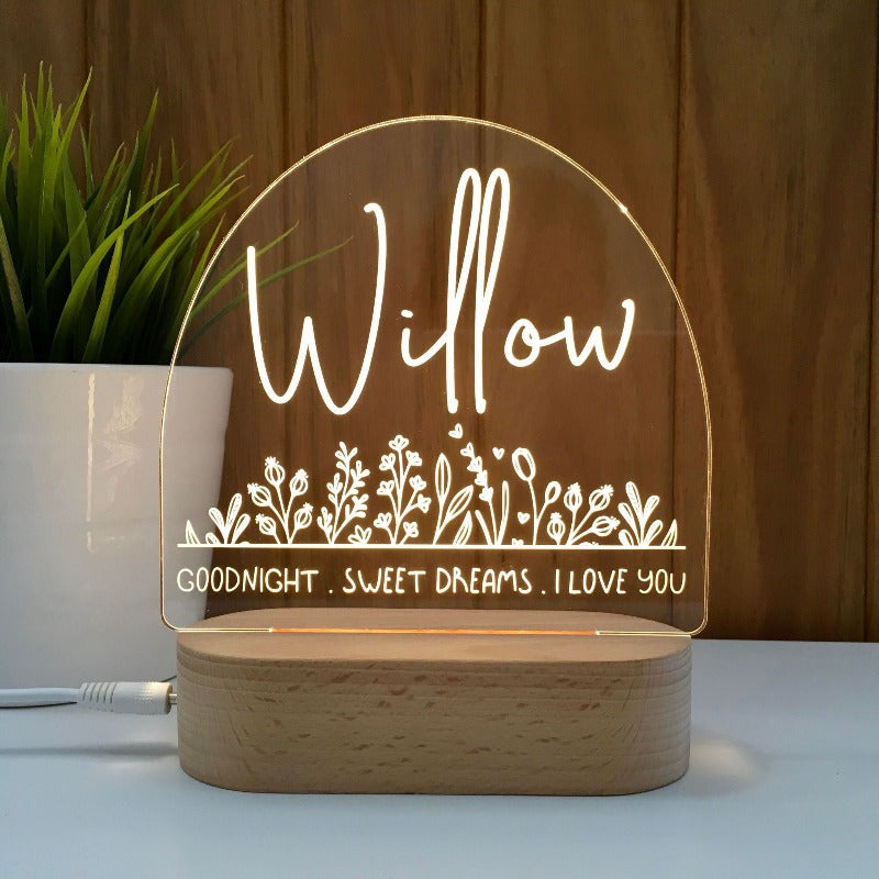 Personalised Kids Night Light - Flower Bed Willow