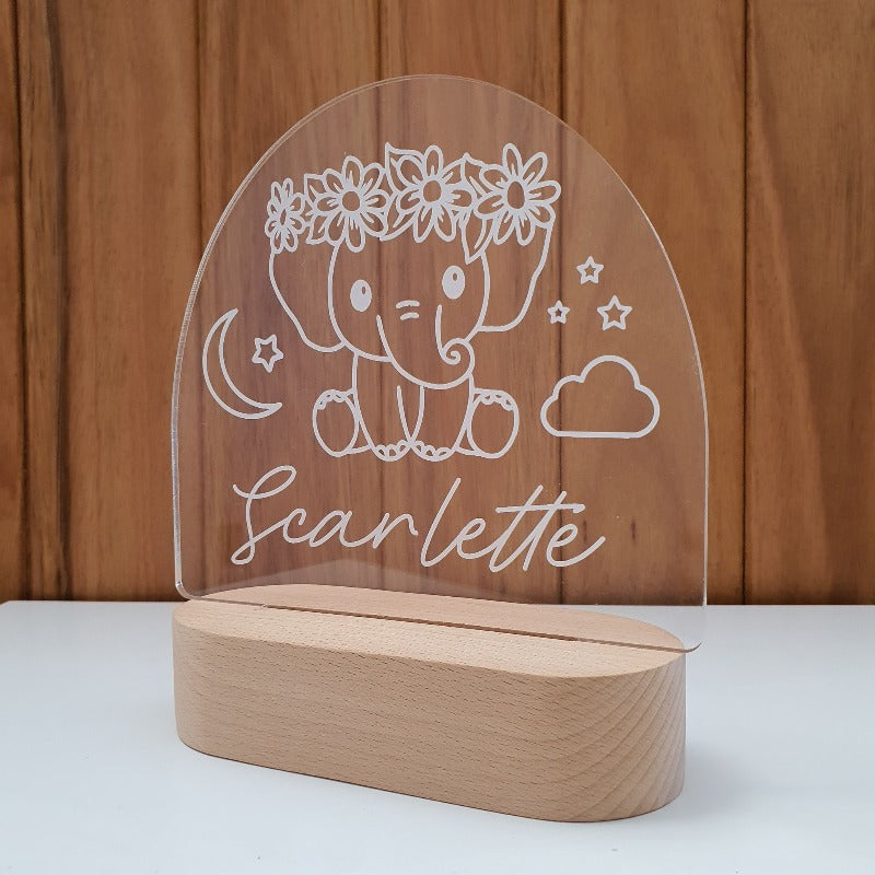 Personalised Baby Night Light - Elephant Light Girl
