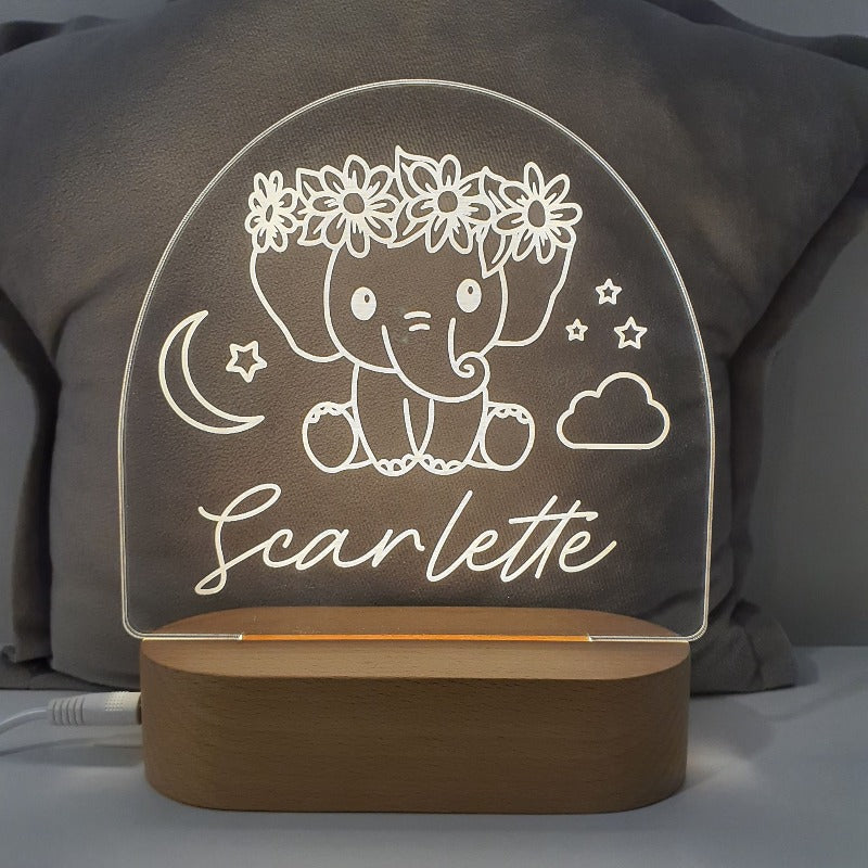 Personalised Baby Night Light - Elephant Light Girl