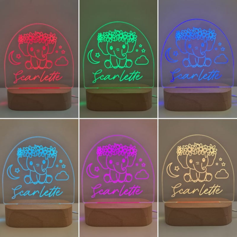 Personalised Baby Night Light - Elephant Light Girl