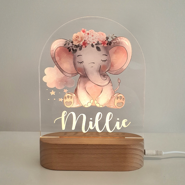 Personalised Gifts Night Light for Kids - Printed Elephant Pink