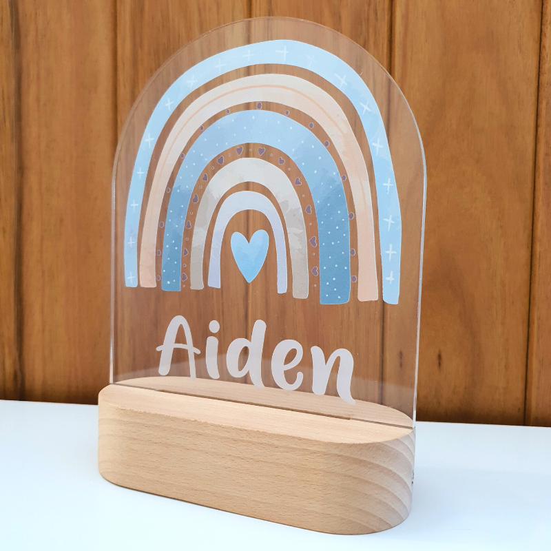 Personalised Gifts Night Light for Kids - Printed Rainbow Blue