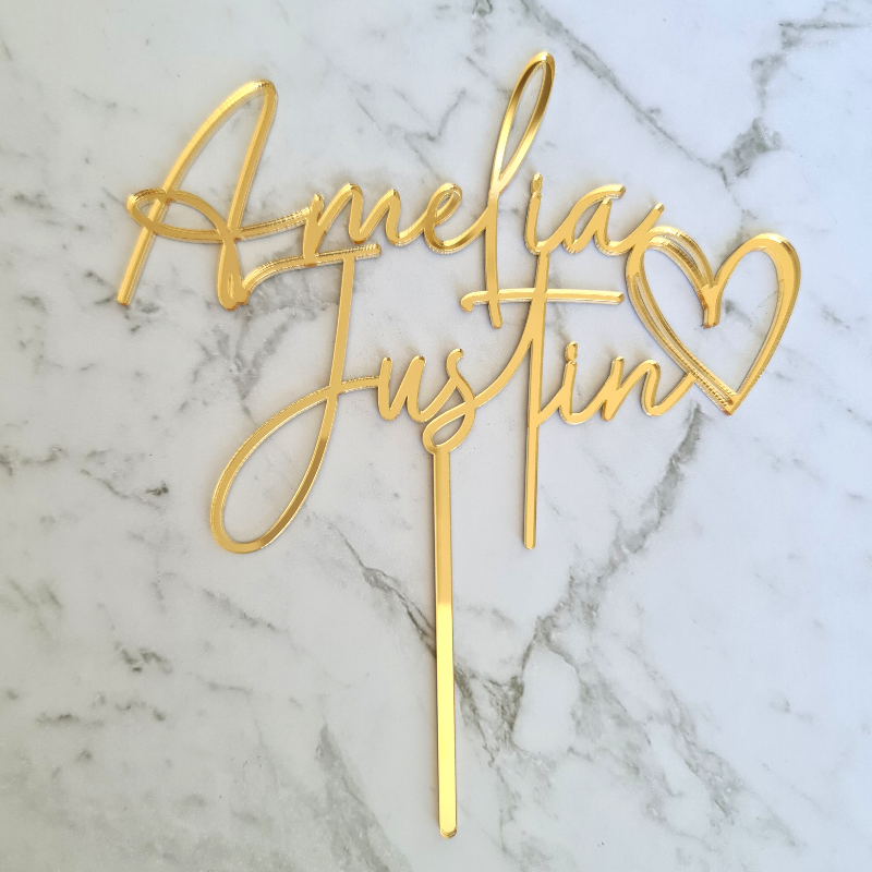 Names with Heart Custom Engagement Wedding Cake Topper
