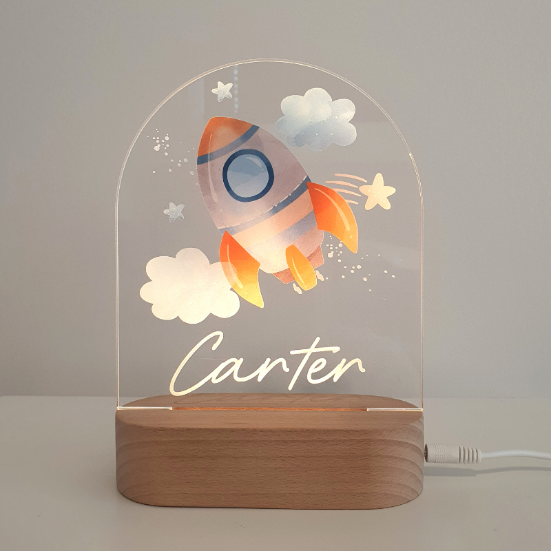 Personalised Gifts Night Light for Kids - Printed Rocket