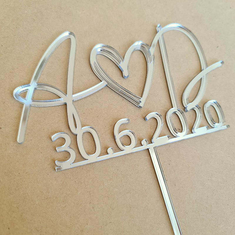 Custom Names Wedding Cake Topper - Date Heart