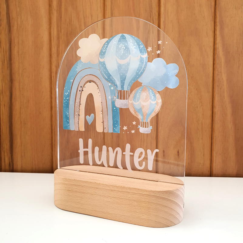 Personalised Gifts Night Light for Kids - Printed Blue Hot Air Balloon