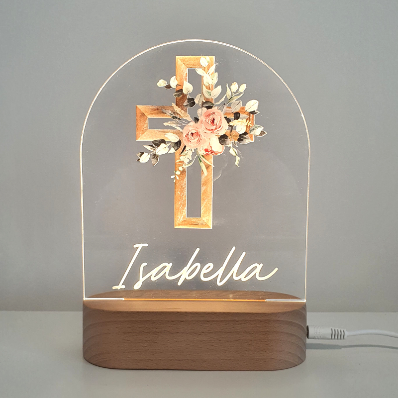 Personalised Gifts Night Light for Kids - Printed Pink Cross