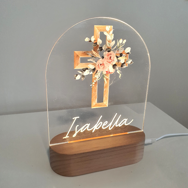 Personalised Gifts Night Light for Kids - Printed Pink Cross
