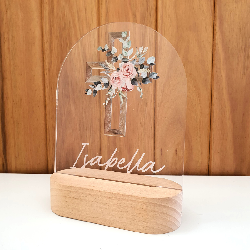 Personalised Gifts Night Light for Kids - Printed Pink Cross