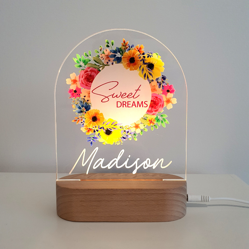 Personalised Gifts Night Light for Kids - Printed Bright Flowers