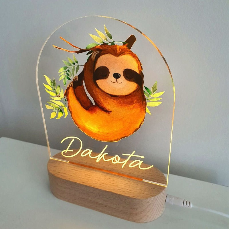 Personalised Gifts Night Light for Kids - Printed Sloth