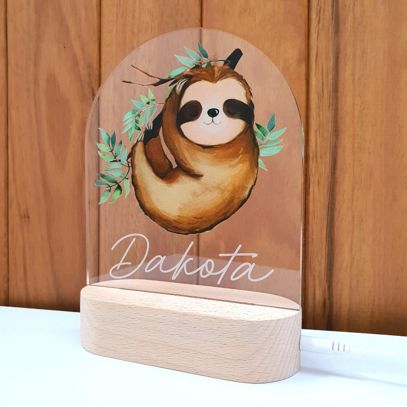 Personalised Gifts Night Light for Kids - Printed Sloth