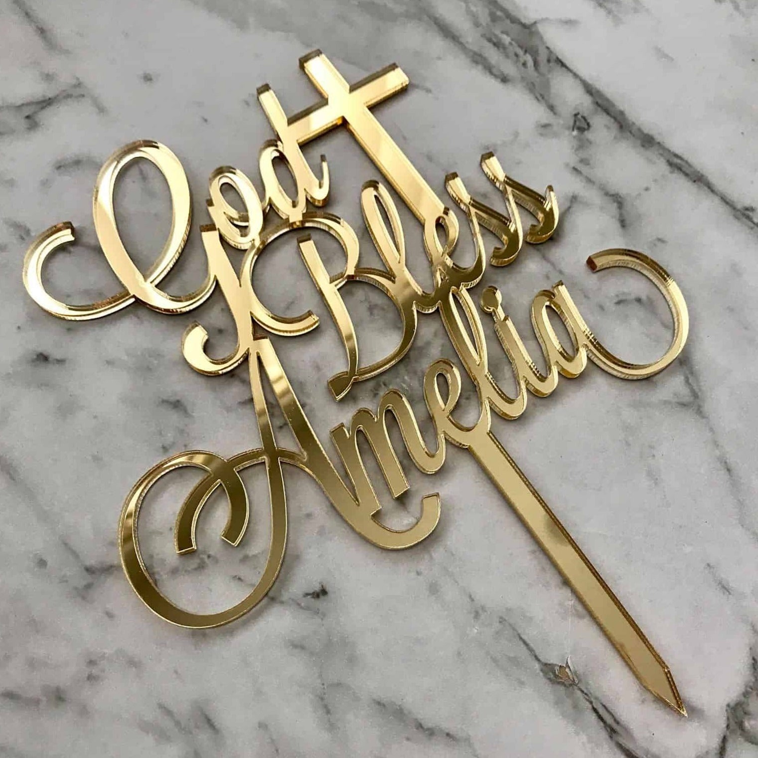 God Bless Custom Name Christening Baptism Confirmation Cake Topper