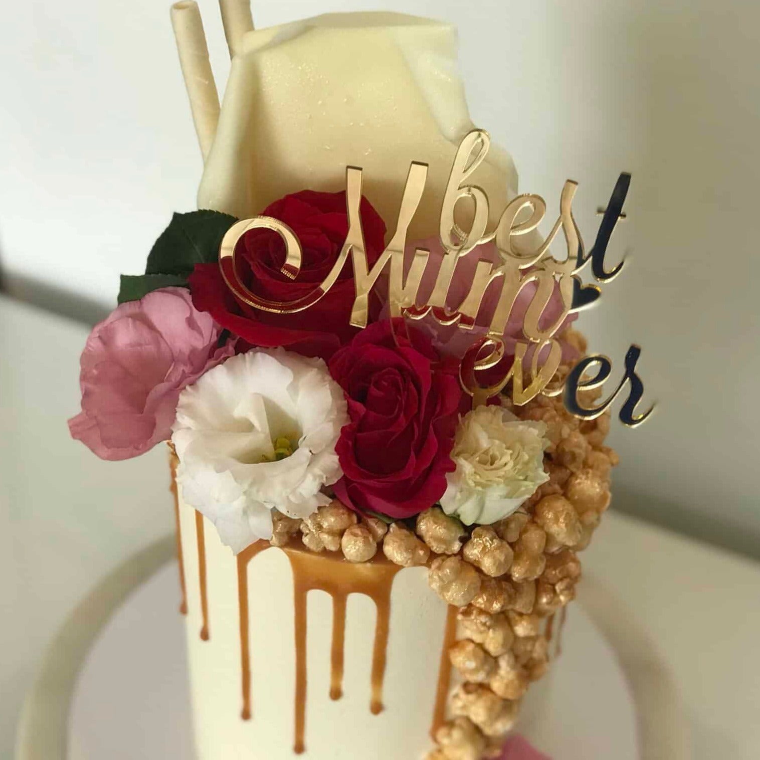 Best Mum Ever Acrylic Gold Mirror Cake Topper Mothers Day