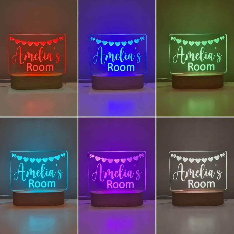 Personalised Baby Night Light - Heart Bunting