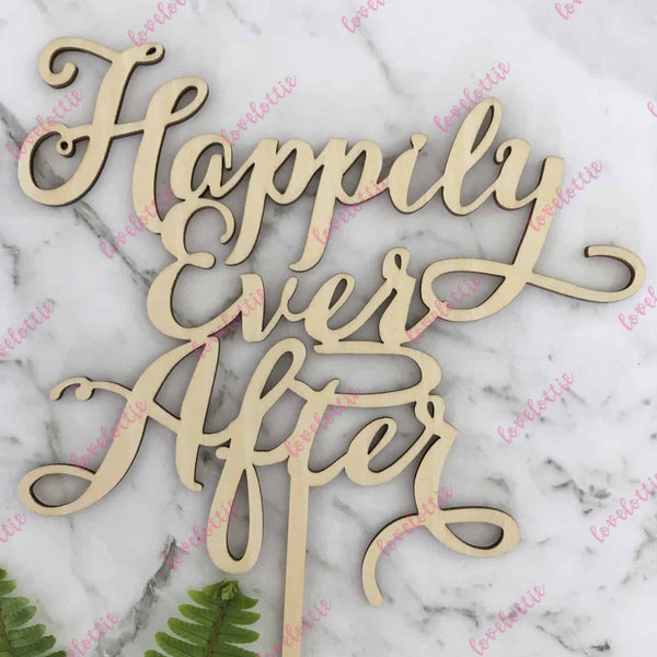 Happily Ever After Rustic Wood Engagement Wedding Cake Topper