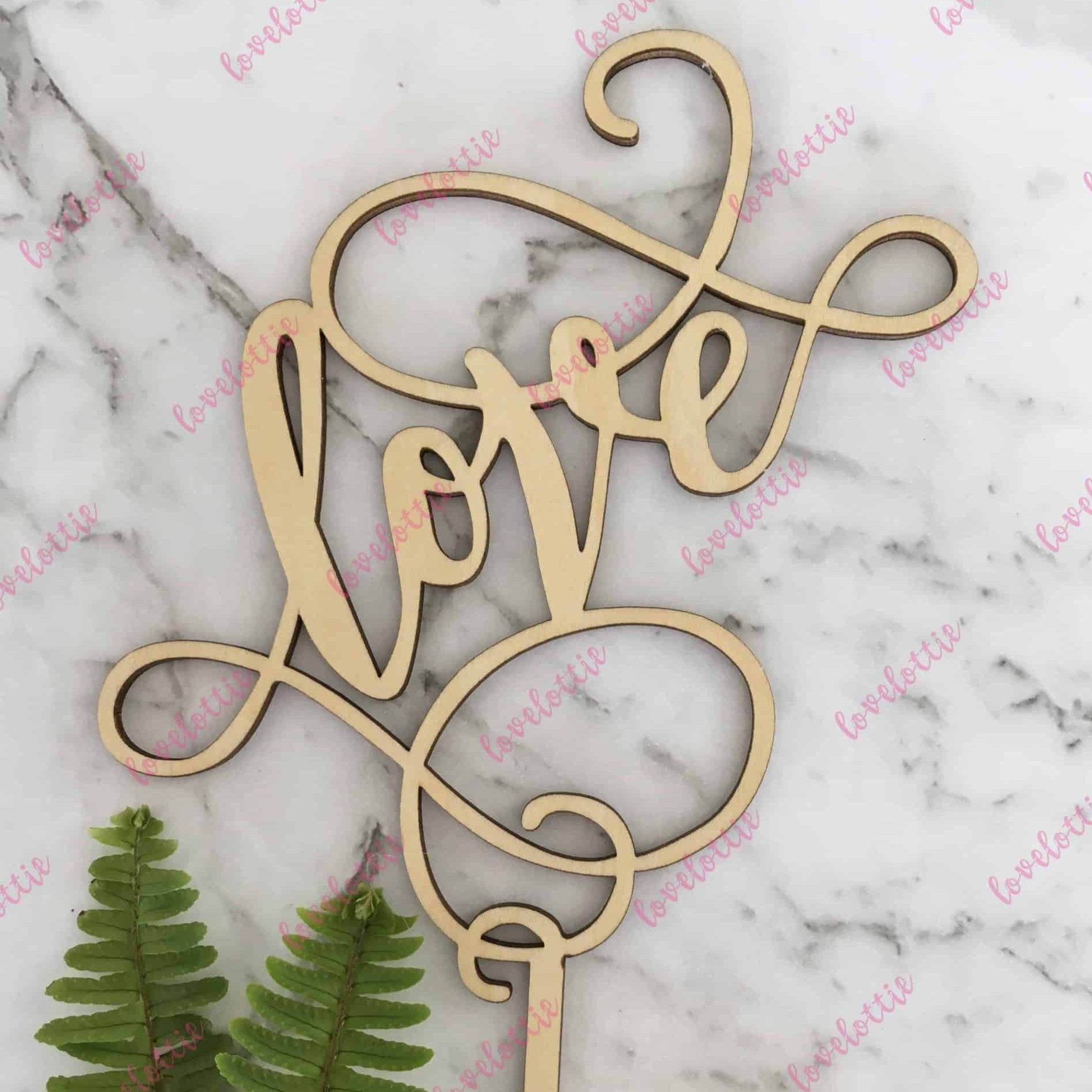 Love (swirl) Rustic Wood Engagement Wedding Cake Topper